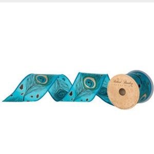 Blue Peacock Feather Wired Edge Ribbon - 2 1/2" with Leopard Spots (361972)